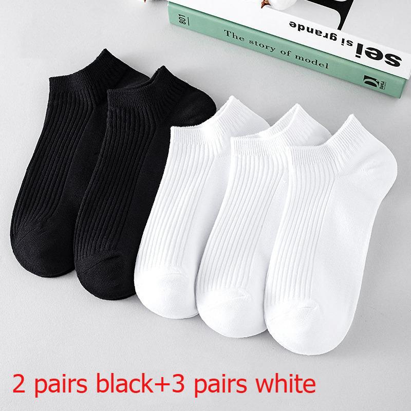 

5 пар весенне-летних белых и черных унисекс носков однотонные короткие носки женские мужские дышащие носки one pair разноцветный