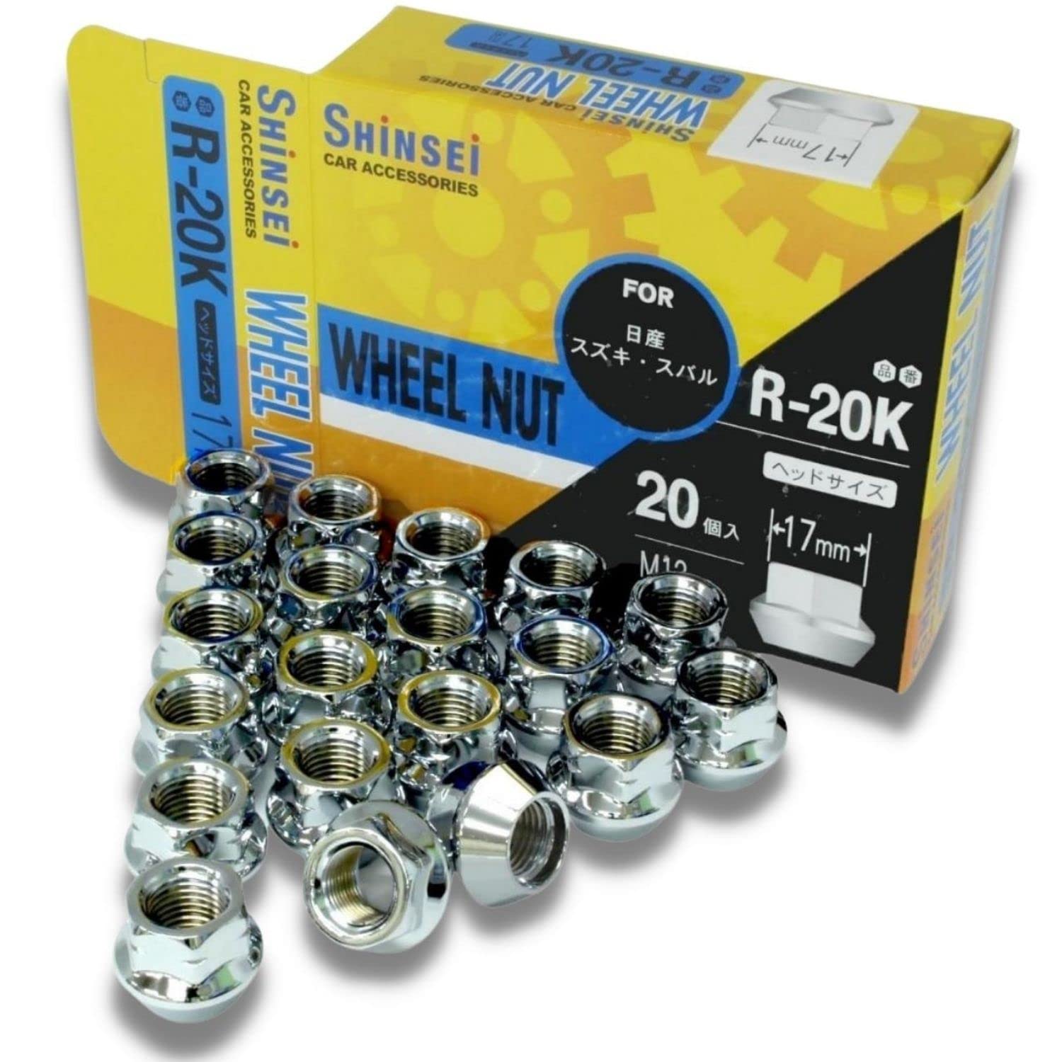 

Колесные гайки Shinsei R-20K, Проникающие, M12, P1.25, 0.7 дюйма (17 мм), Упаковка из 20 штук, Suzuki Subaru Hexagonal side 17mm x