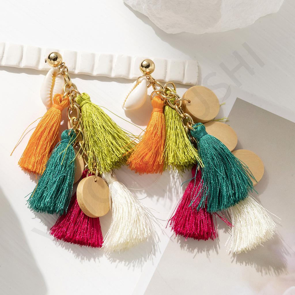 New Bohemian ethnic style colored fringed earrings creative exotic ear jewelry earrings