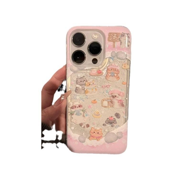 Snow Hot Spring Cats and Dogs Are Suitable for Apple 11Promax Mobile Phone Case 11promax Large Hole Anti-drop Explosion Quicksand Case
