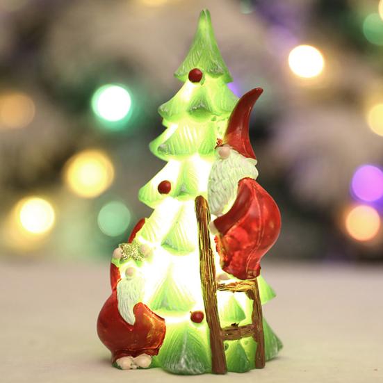 Christmas Tree Night Light Glowing Decorative Lamp Santa Climbing Christmas Tree Ornament Desktop Holiday Decor for Home Office