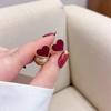 Luxurious Red Heart Pearl Stud Earrings for Women