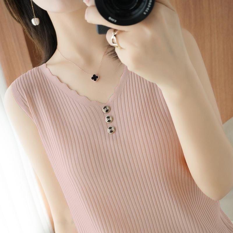 

Вязаный жилет без рукавов с V-образным вырезом, женская водолазка, короткая, свободная, универсальная, трикотажная нижняя часть рубашки 2XL