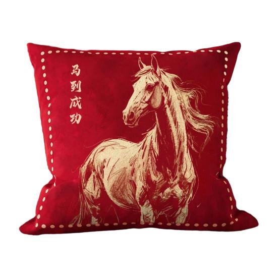 

Chinese New Year Cushion Cover Year of The Horse Red Throw Pillow Cover Chinese Zodiac Horse Decorative Pillowcase for Sofa Bed Office Car E