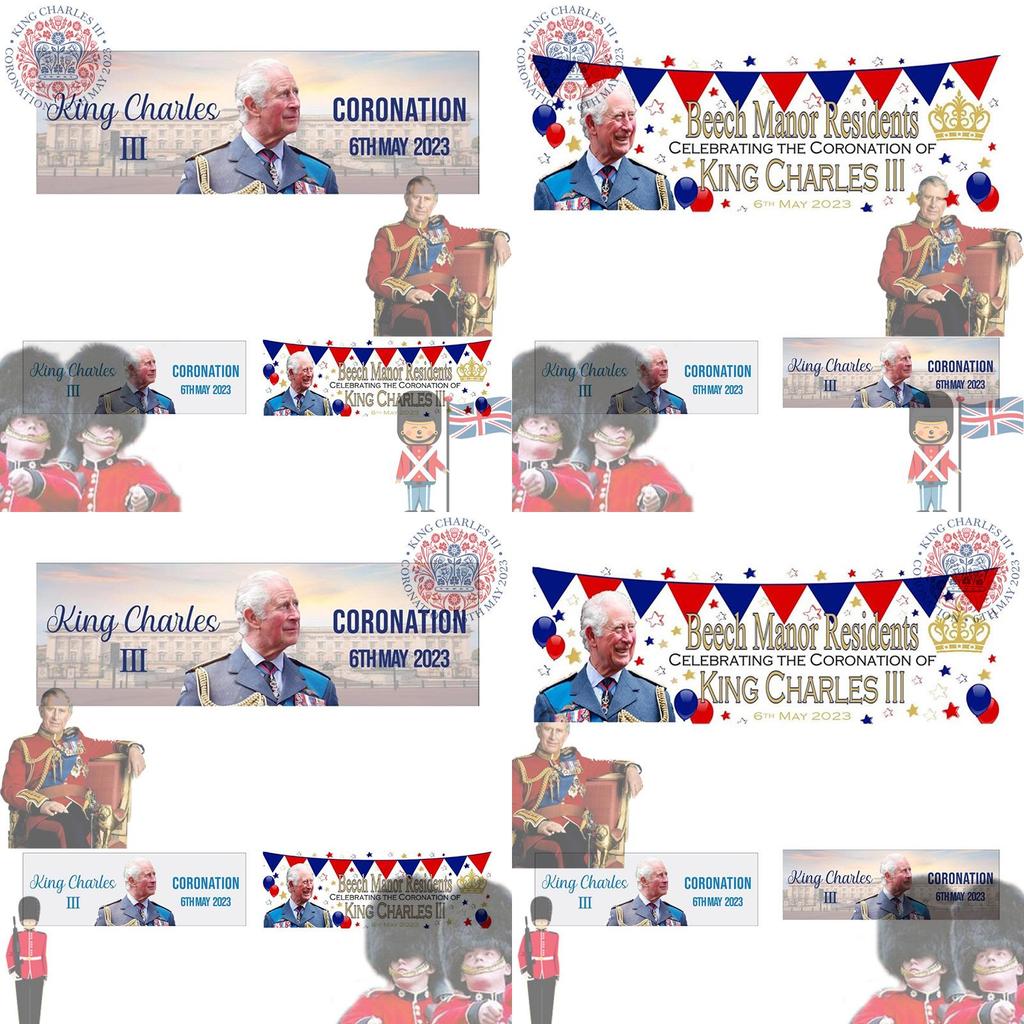 Krönungsflagge König Karl III. Premium Polyesterstoff 50x150cm