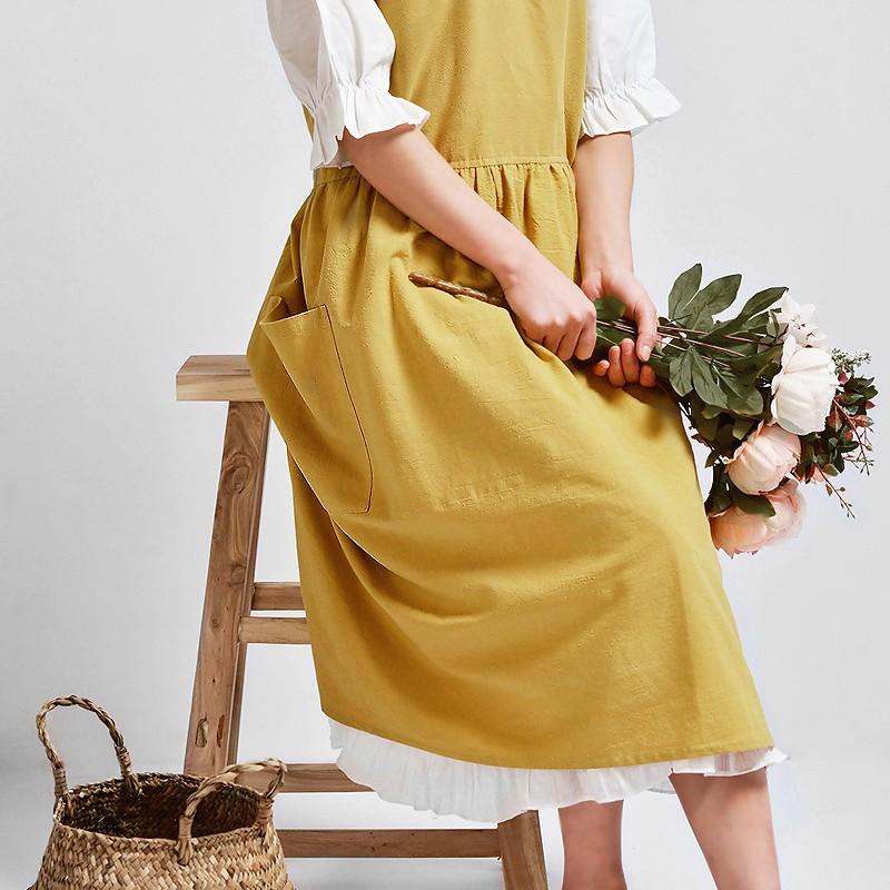 Green Cozy Kitchen Apron Korean Style Cotton Apron Soft with Adjustable Aprons for Women with Pockets Cooking Kitchen Baking