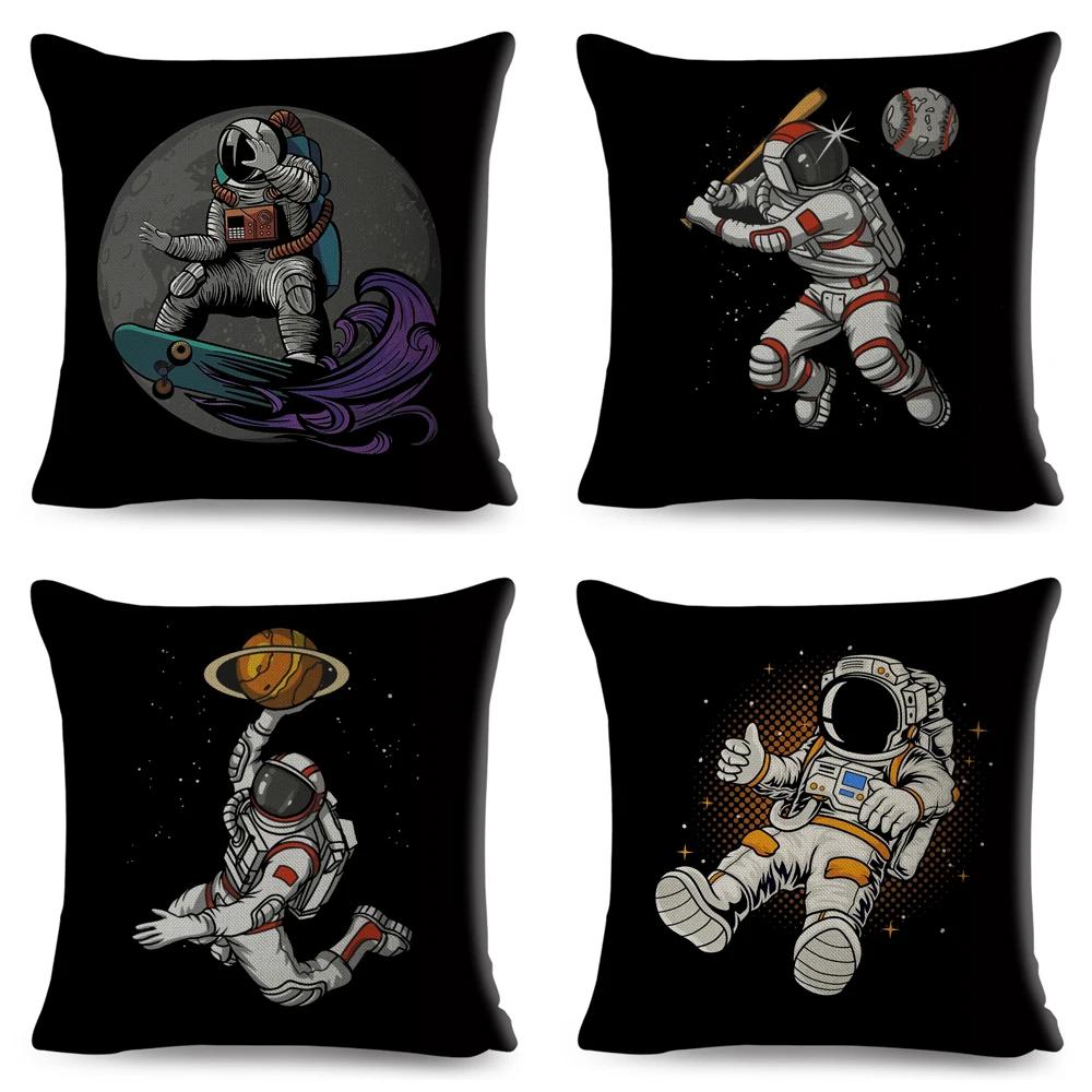 Cartoon Astronaut Sports Cushion Sofa Home Decoration Kids Room Planet Music Pillowcase