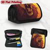 1pc Large Capacity Double Layer Flip Pencil Case Suitable for Schools, Offices & Travel - Vintage Lion Design Zipper Closure Supply with Lion Print, F