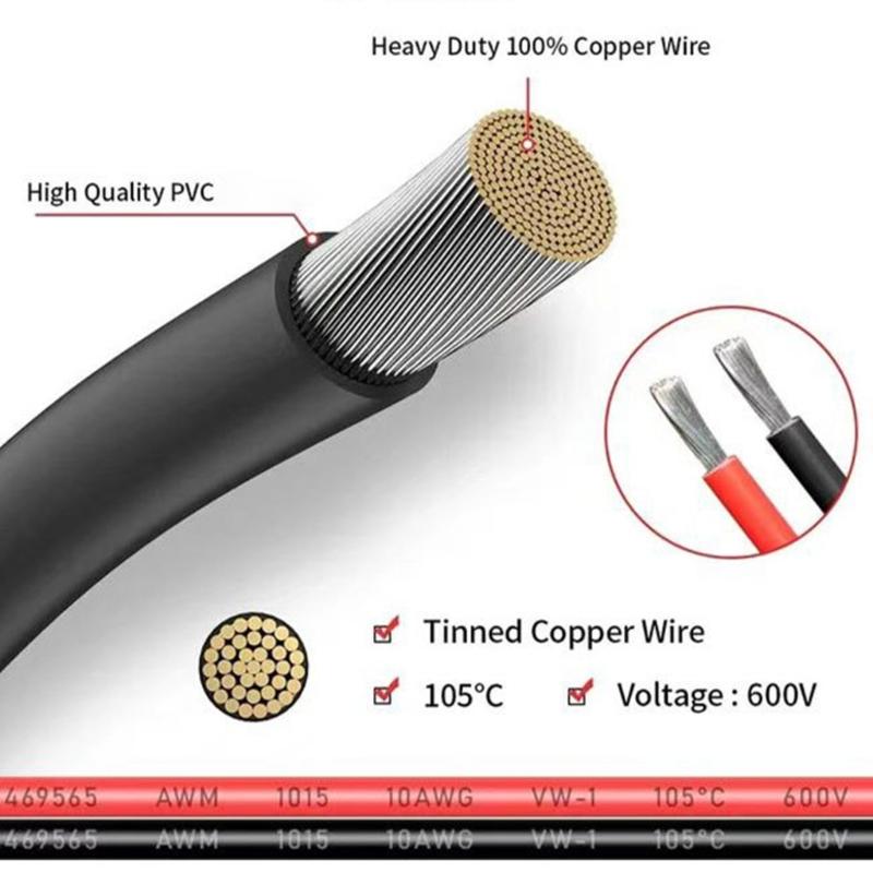 Heavy Type 10AWG Solars Cable With Connectors Waterproofed for Solars Panel Battery Systems