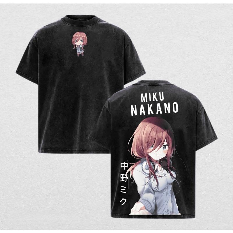 

The Quintessential Quintuplets Anime T-shirt Men Women Clothing Nakano Miku Washed T Shirt Summer Short Sleeve Cotton Tees Tops XXL чорний