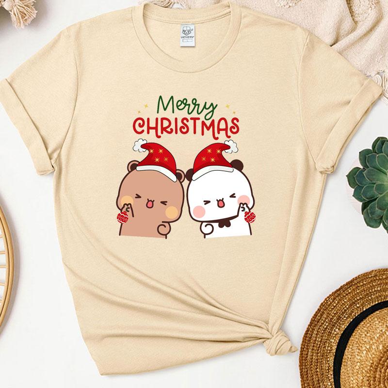 Merry Christmas Cute Funny Bubu Dudu Cartoon Emoticon Graphics Tshirt Ulzzang Men Woman Cotton Tees Trendy Holiday Party Shirt