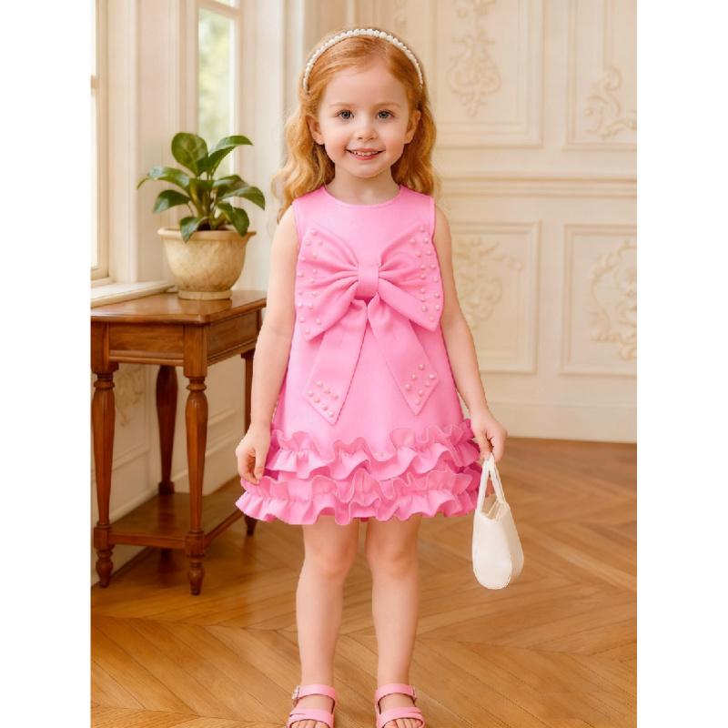 New Sweet Girl's Big Bow Beaded Cake Tank Dress