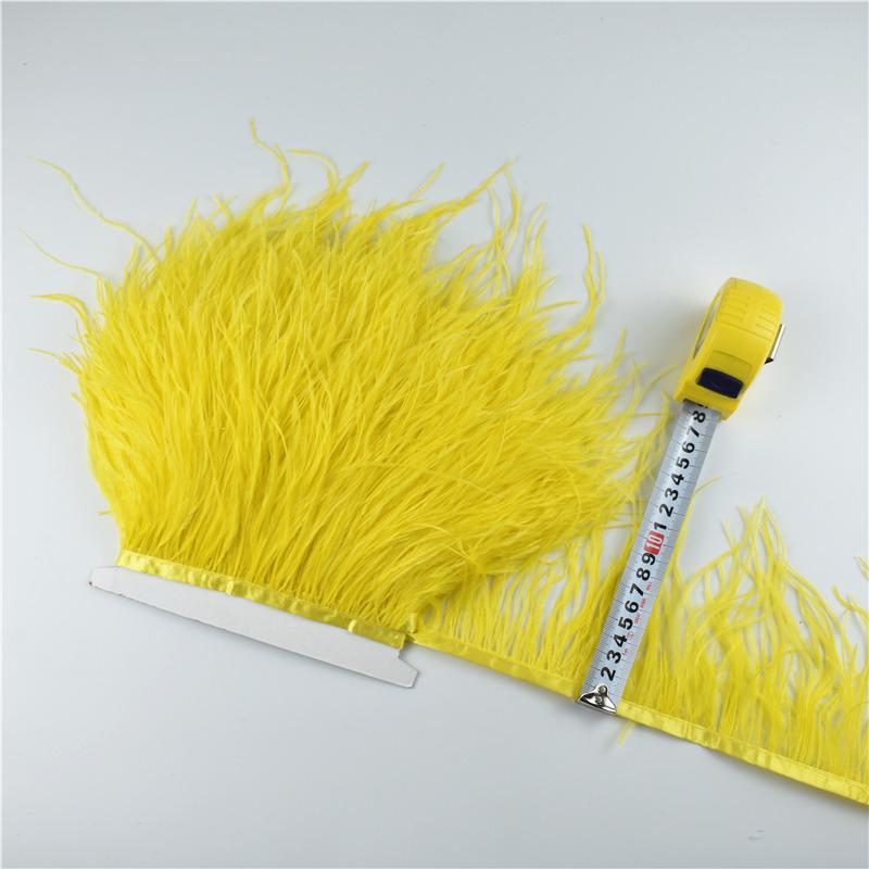 1Meters Ostrich Feathers On Tape Fringe Trim Ribbon 10-15Cm 4-6" Long White Feather Trims Decor For Clothes Flecos Decoration