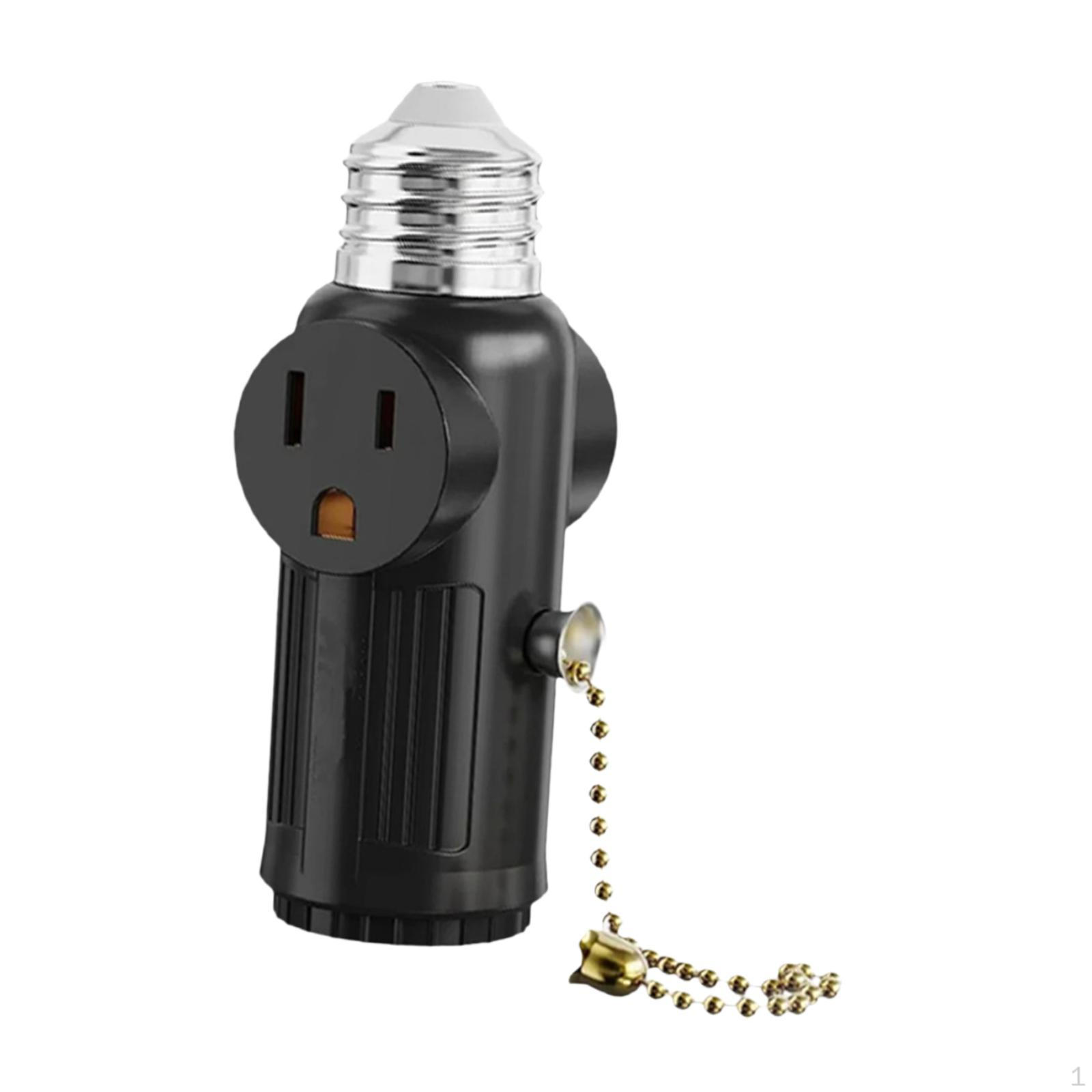 

3 Prong Bulb Plug Adapter E26 Light Converter Pull Chain Switch Polarized Outlet чёрный