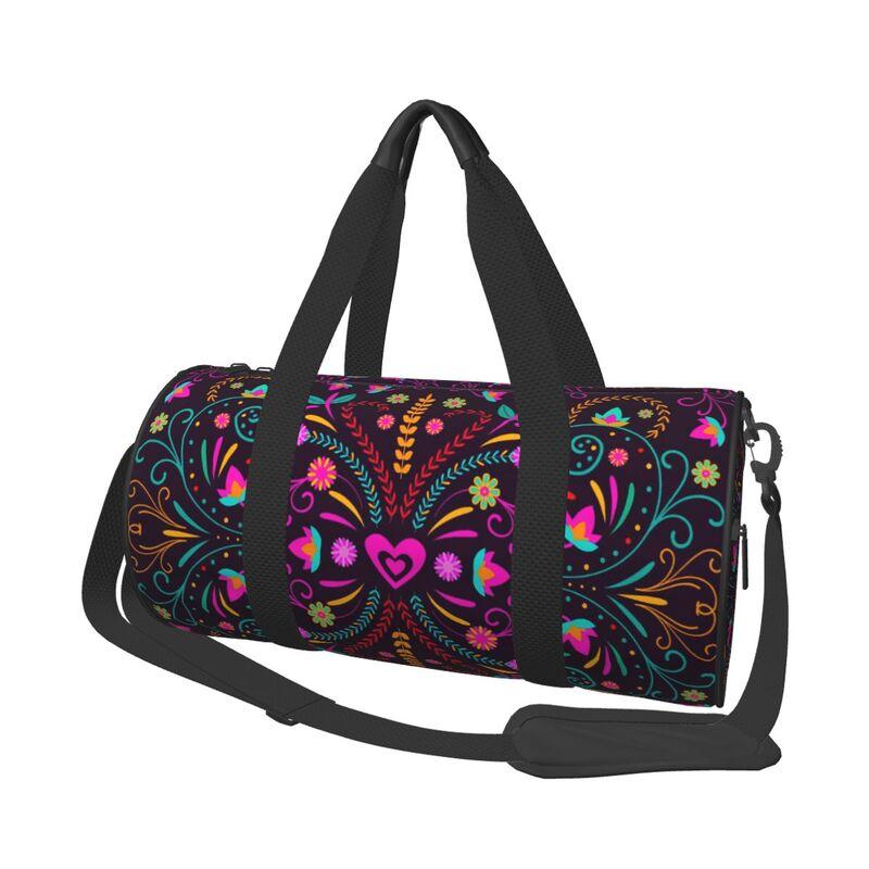 

Mexican Flower Travel Duffel Bag Women Large Capacity Overnight Weekend Bags Waterproof Carry on Luggage Bag for Yoga Gym Sports