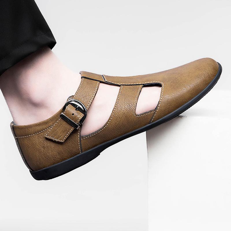 Genuine Leather Men Summer Business Sandals Breathable Driving Shoes Moccasins Hollow Out Male Shoes Leisure Walk Men Sandals