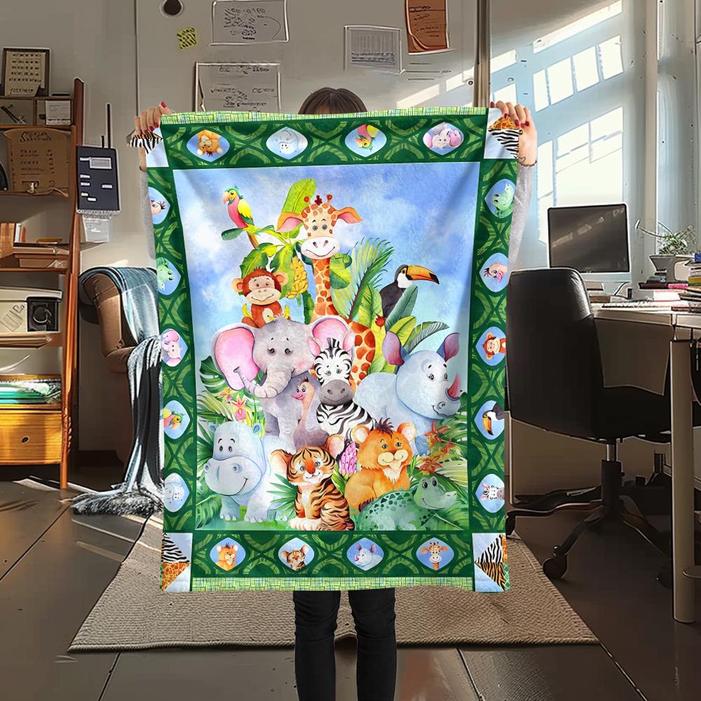 1Pc Cartoon Animals Print Flannel Blanket, High quality Comfortable for All Seasons, Home Decor, Warmth and Comfort, Perfect for Christmas Gifts