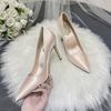 White High Heels Wedding Shoes for Bride Satin Pointed Toe Champagne Bridesmaid Dress Shoes