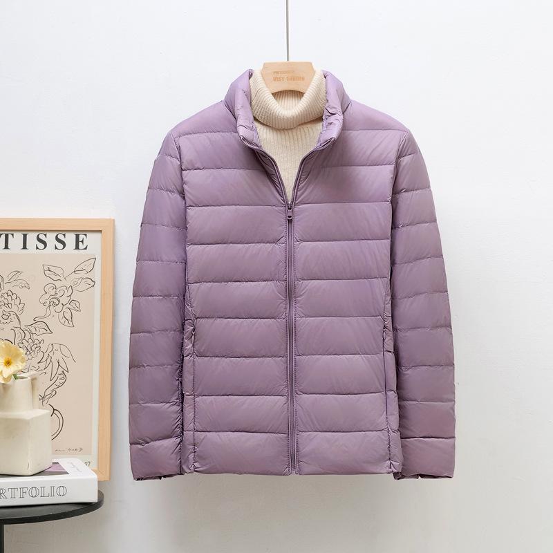 Damen Leichte Koreanischer Stil Stehkragen Kurze Daunenjacke, Übergröße, Weiße Entendaunen, Trendig K-8711