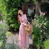French Sweet and Beautiful Pink Spaghetti Strap Dress, Fairy Summer Seaside Vacation, Waist-cinching Large Skirt, Cake Long Dress