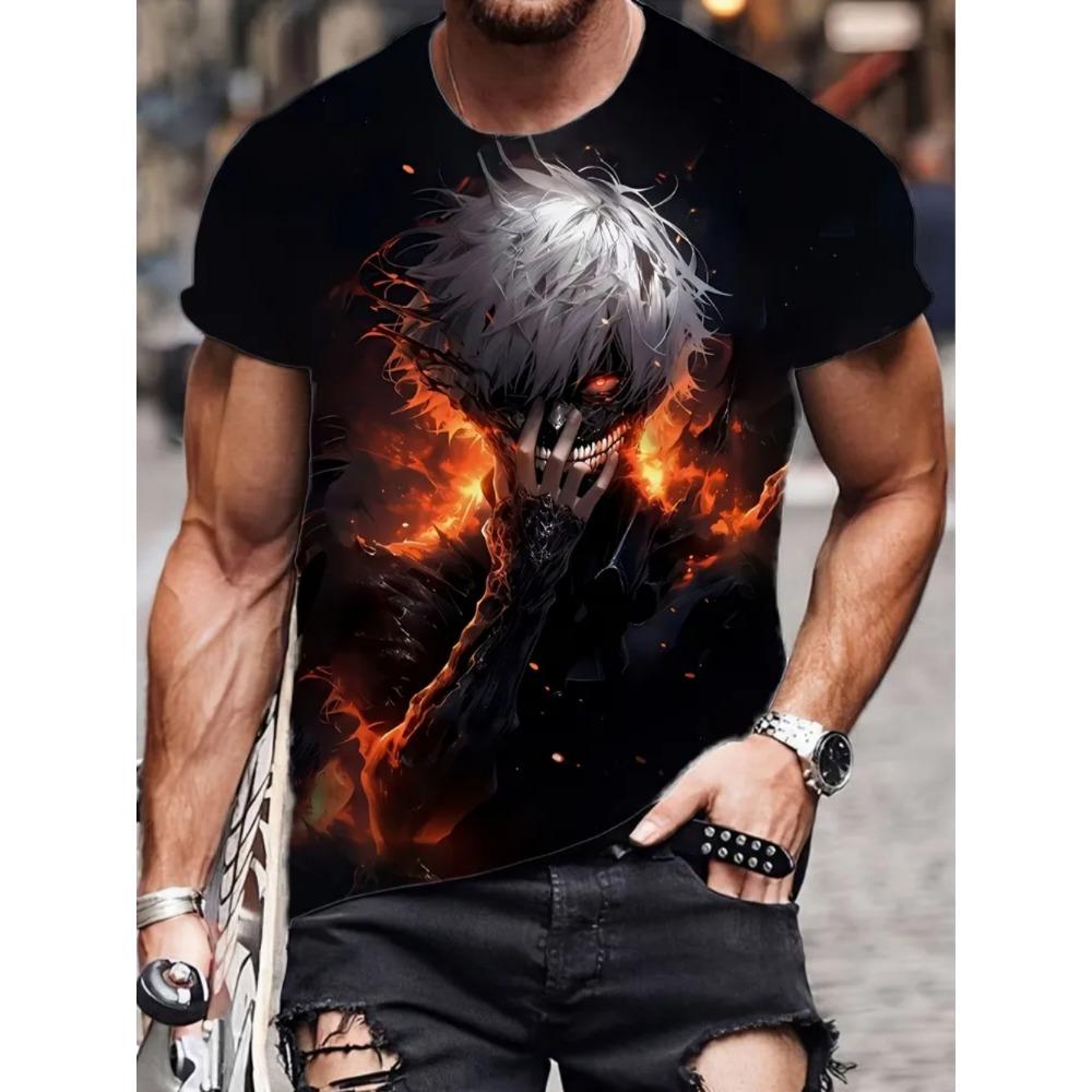 Summer New Men's T-shirt 3D Printed Cool Anime Hero Loose Versatile Round Neck Large Size Short Sleeve T-shirt