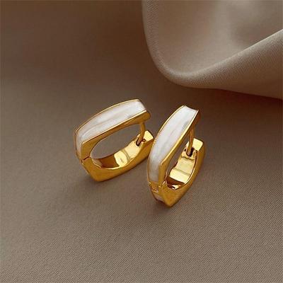 Double Sided Oil Dripping White Earrings Simple and Exquisite Geometric Square Earrings French Versatile Earrings
