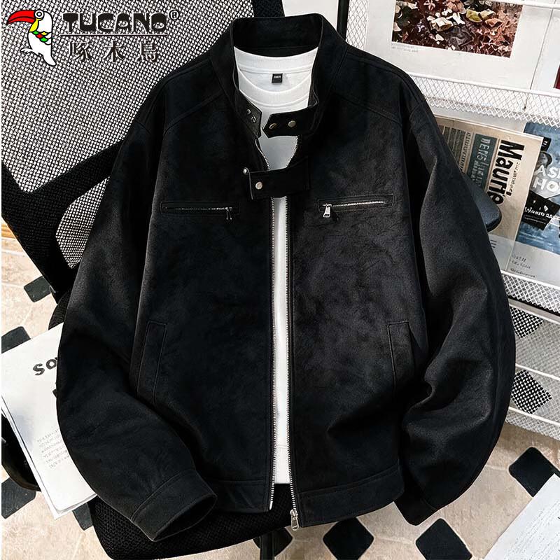 TUCANO Men's Suede Stand-Collar Casual Utility Jacket