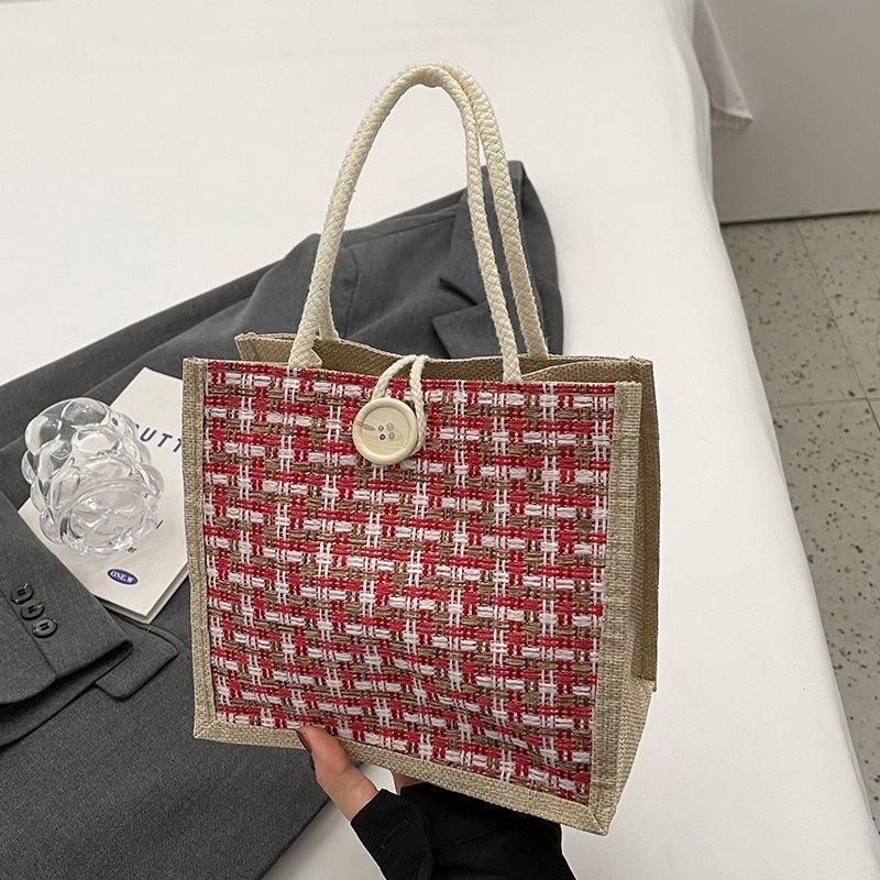 Stilvolle und trendige Leinen-Lunch-Tasche für Damen mit Kirschanhänger und Reißverschluss