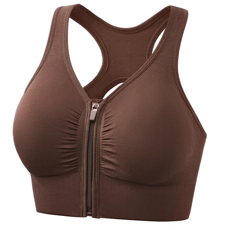 Front Zip Backless Wirefree Sports Bra - Shockproof Running Vest