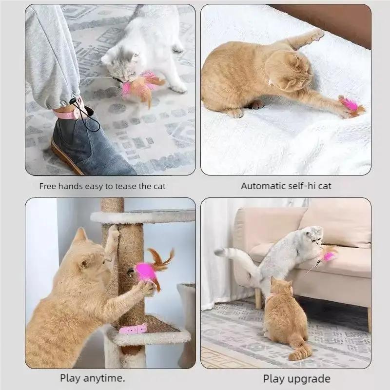 Cat Collar Interactive Toy Feather Teasing Cat Stick With Bell Cats Collar Toys Kitten Training Playing Teaser Wand Pet Supplies