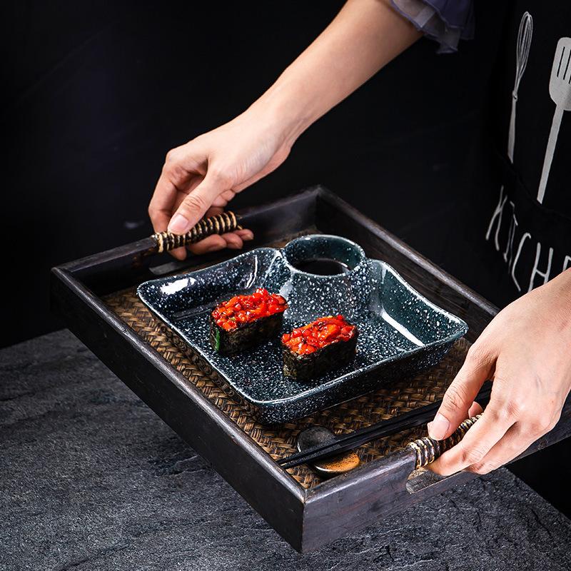 7palcový japonský sushi talíř s mřížkou na omáčku talíř na studené pokrmy talíř na svačinu Domácí retro talíř na knedlíčky a svačinu Mřížkový talíř na sashimi