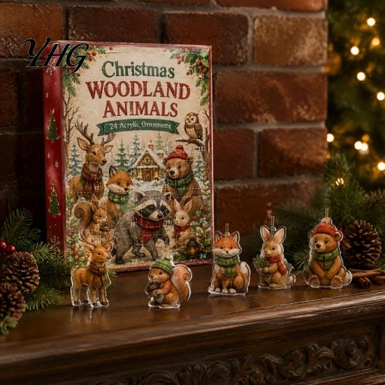 Decorative Gift for Christmas 24 Days Advent Calendar 2026, 2D Acrylic Reading Cats/Dogs/Forest Animals Miniature Animal Collectibles Ornament