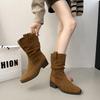Vintage Suede Khaki Medium and High Boots Western Boots Women's Boots 2025 Early Autumn New Thick Heel Pointed Pile Boots
