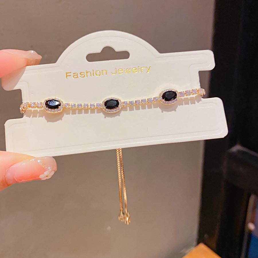 Геометрический Овальный Цирконовый Кристалл Роскошный Женский Браслет Для Подарка Gold Black