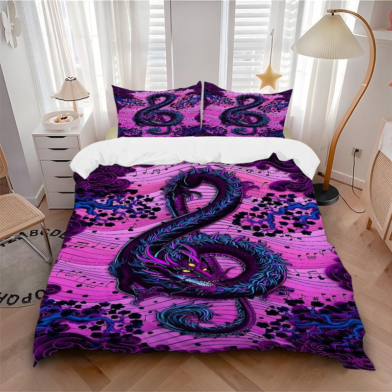 

3pc Music Dragon Cover Set - 1 Quilt Cover + 2 Pillowcases, All Seasons Bedroom Setting, Perfect for Home086 135x200cm