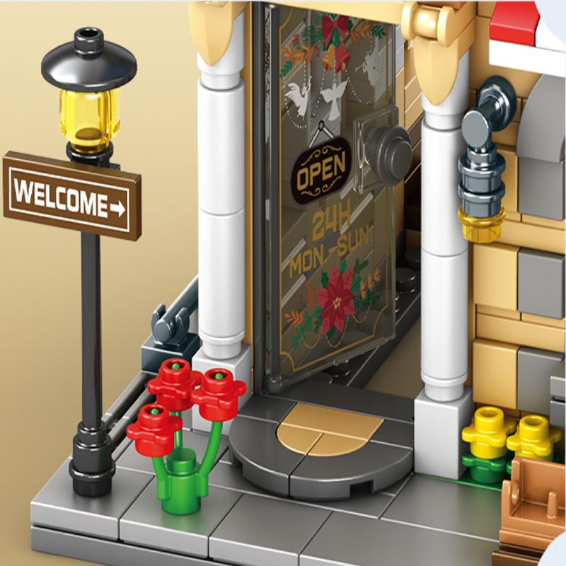 Hotell Byggklossar Värdshus Arkitektoniska Byggklossar Flickleksak Stadsserien Montering Miniatyr Pusselmodell Pojkleksak Barnleksak