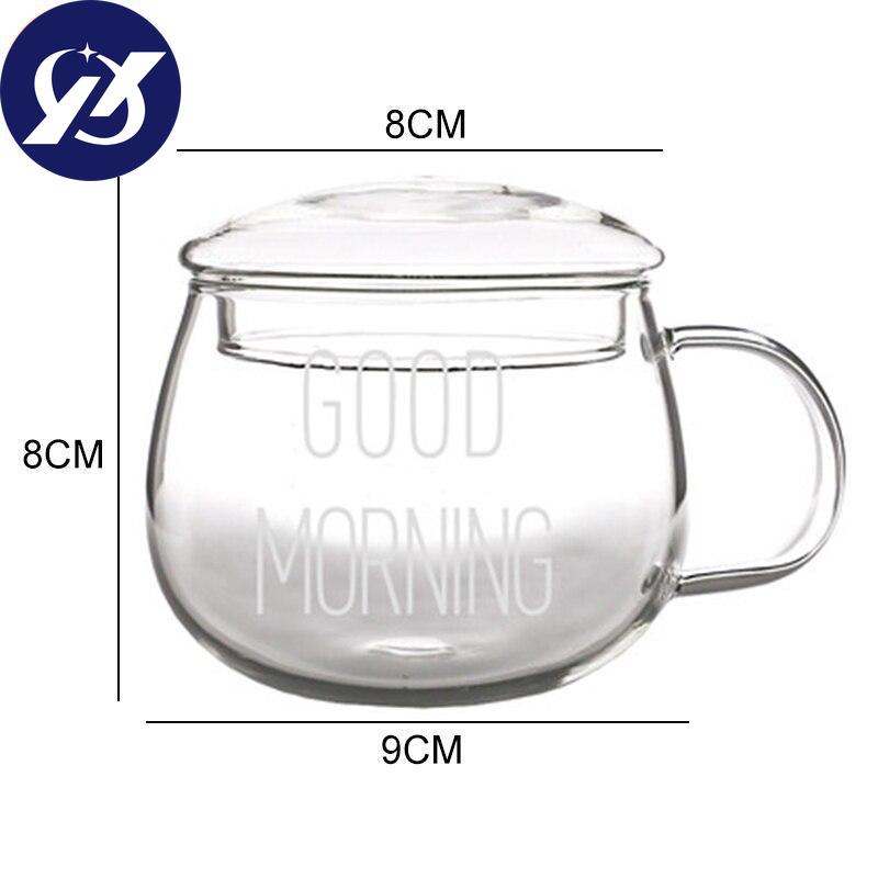 350ml Heat-Resistant Glass With Handle Milk Mug Breakfast Cup Microwave Mug Round Fun Single Cup Wte Letter With Round Lid