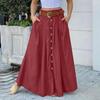 Ladies Spring and Summer Casual A-line Skirt Summer Cotton and Linen Mid-length Elastic Waist Large Skirt Skirt