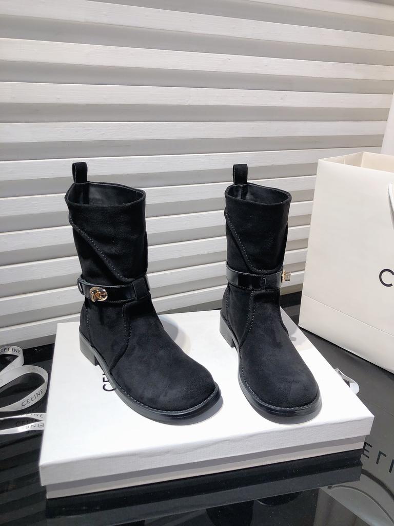 [Fanfna] French Belt Buckle Martin Boots Women's Suede Fashion Boots High Sense of Height and Thinness Fashion Short Boots