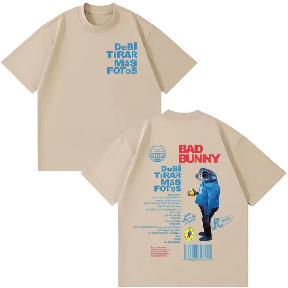 Unisex Hip Hop Loose Cotton Tshirt with Debi Tirar Mas Fotos DTMF Print Rapper Bad Bunny Tour Album Unisex And Unisex Tshirt