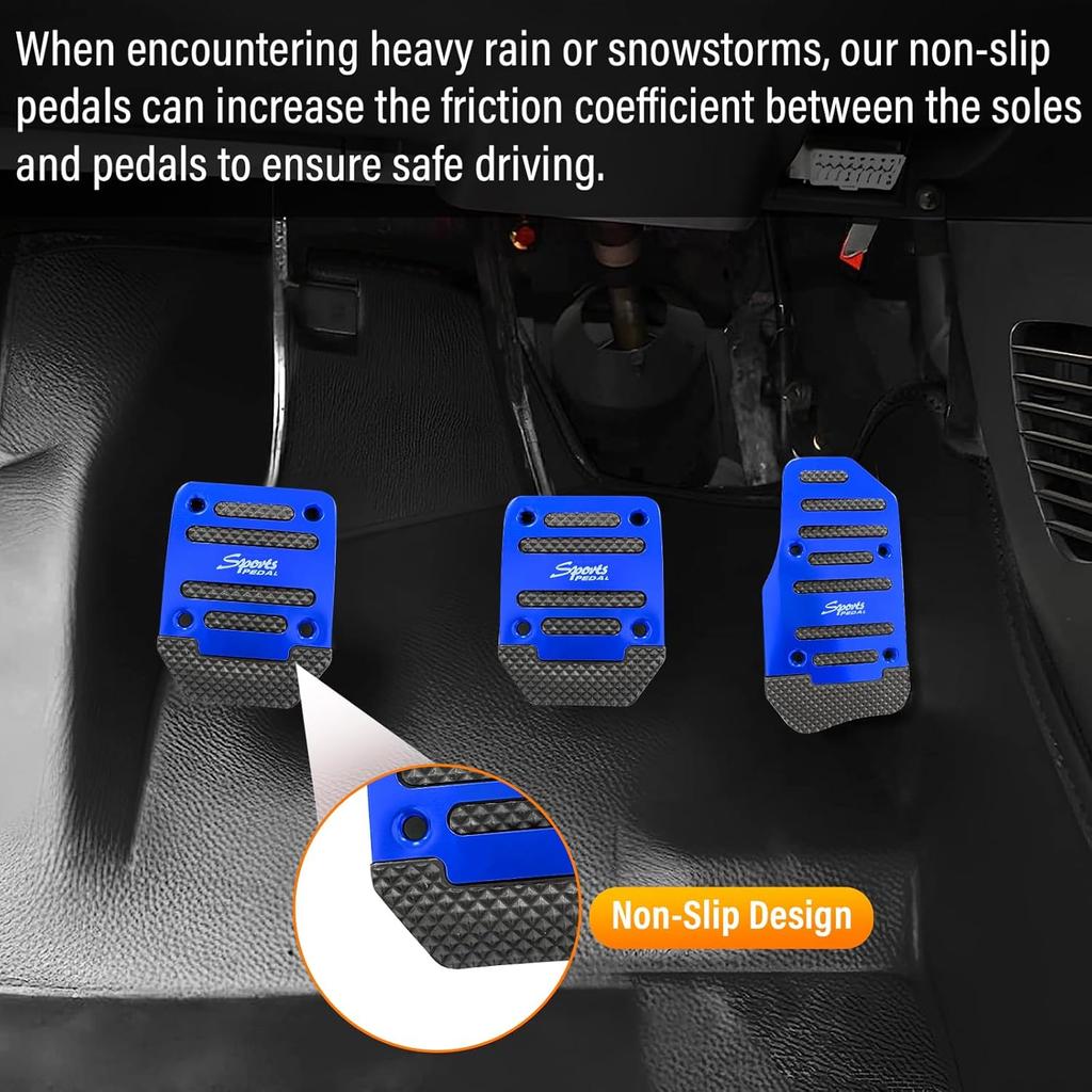 Ziciner 3PCS Non-Slip Car Pedal Pads, Manual Gearbox Gas Pedal Brake Pedal Cover, Aluminum Alloy Brake Gas Clutch Pedal Kits, Universal Replacement