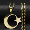 Muslim Islamic Crescent Moon Star Stainless Steel Chain Necklaces for Women Gold Color Pendant Necklace Amulet Jewelry Gift