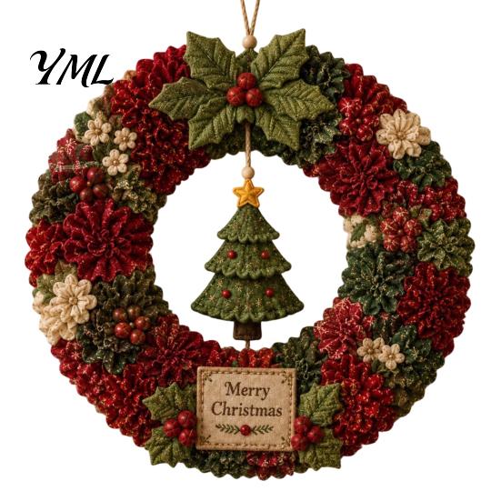 Christmas Poke Art Wreath DIY Kit, 3D Fabric Santa Snowman Elk Xmas Tree Set, Holiday Front Door Decor Crafts