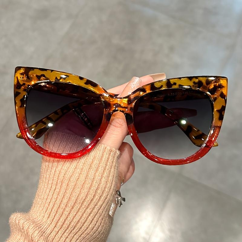 Retro Gradient Lens Cat Eye Sun Shades - Large Sunglasses For Women - Leopard Fashion For Vacation Beach Party