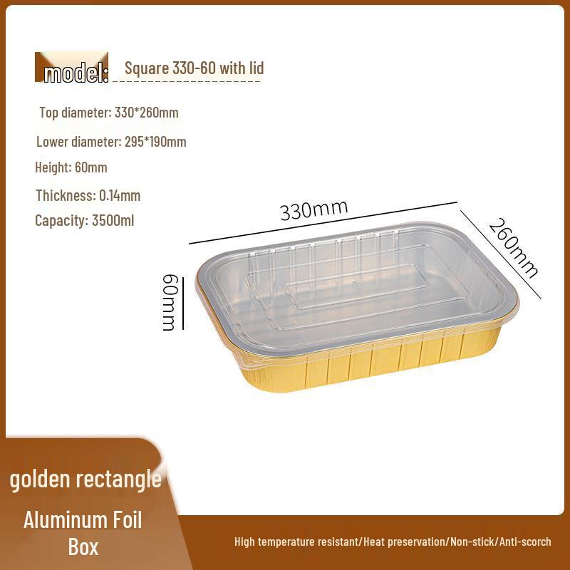 Min Nai Gold Rectangular Aluminum Foil Takeaway Containers