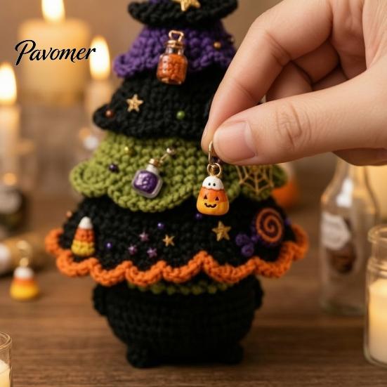 Craft Sets for Adults Halloween Tree Crochet Kit, DIY Black Cat Pumpkin Witch Handmade Yarn Projects Hat Ghost Crafting Kit Holiday Home Decor,