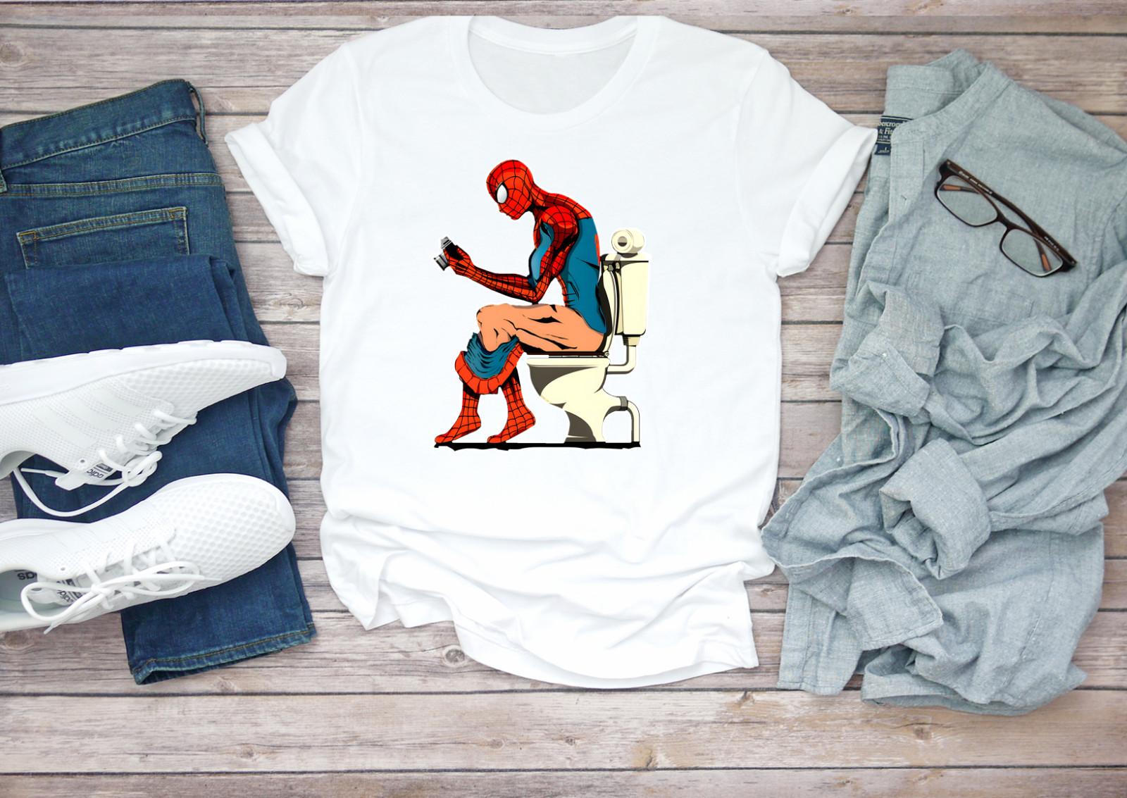 Funny Spider Man Figure Short Sleeve White Black Men T-shirt H105 L