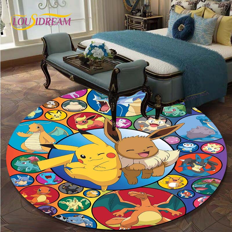 Kulatý koberec do obývacího pokoje Koberce Ložnice Děti Koberec s Pikachuem Koupelnová předložka Kreslený potisk Pokemonů Podložka na podlahu Koberec do dětského pokoje