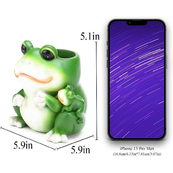BRABUD Cute Frog Pen Holder Resin White Animal Toothbrush Lipstick Holder for Home Bedroom Study Room Office Desk Decoration 5.1''(H) TQGJBS264