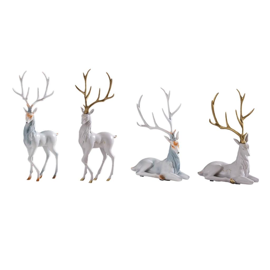 Elk Figurine Modern Resin Collectible Art Crafts Deer Statue Desktop Ornament for Bookshelf Fireplace Living Room Office Shelf